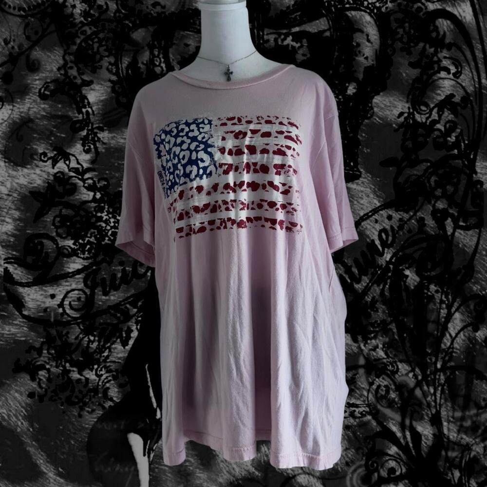 super light pastel baby pink red white blue american flag print tumblr core top